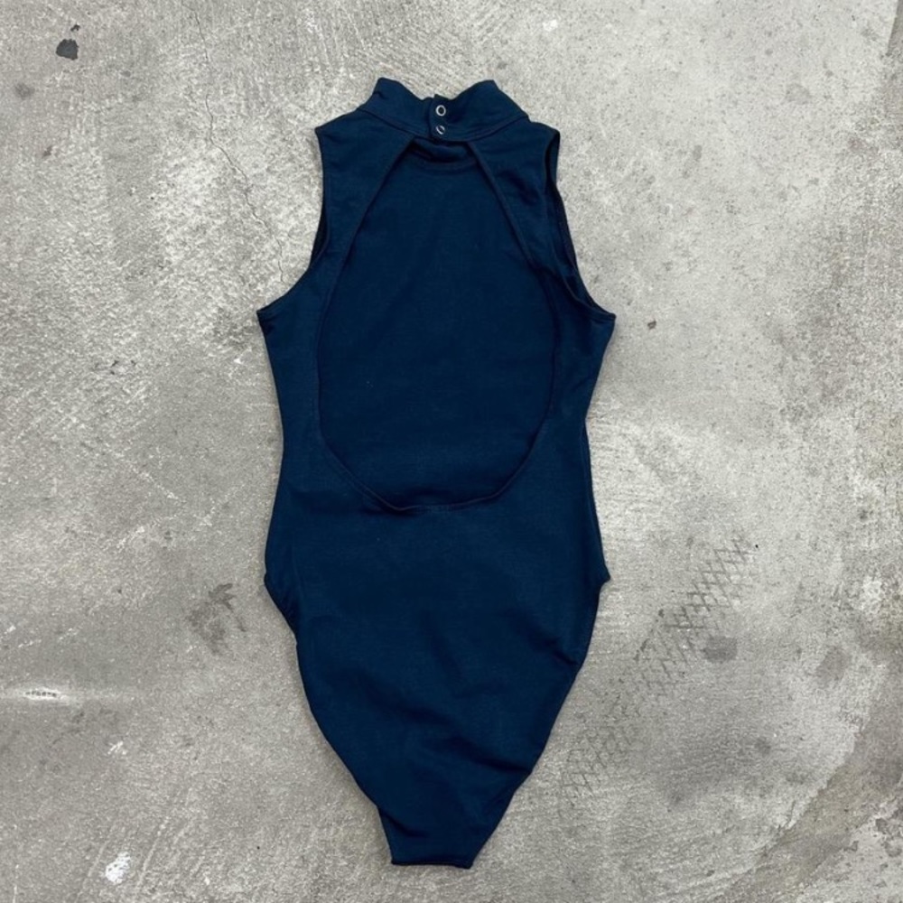 Los Angeles Apparel sleeveless mock neck low back bodysuit XS in Navy Brand New - Picture 2 of 3